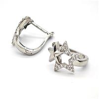 Copper Star Latchback Earrings Pave Zirconia Platinum Plated, approx 17mm, 13mm