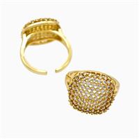 Copper Rings Pave Zirconia Hollow 18K Gold Plated, approx 16-18mm, 18mm dia