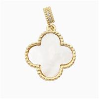 Copper Clover Pendant Pave Shell 18K Gold Plated, approx 18mm