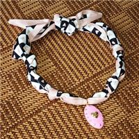 Polyester Fabric Necklace With Heart Oval Pink Enamel, approx 20-33mm, 68cm length
