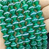 Tibetan Agate Beads Green Dye Smooth Round Line, approx 10mm