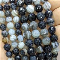 Natural Stripe Agate Beads Black Faceted Round, approx 8mm