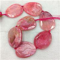 Natural Veins Agate Slice Beads Freeform Faceted Pink Dye, approx 40-50mm