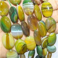 Olive Stripe Agate Oval Beads Banded Dye, approx 18-25mm