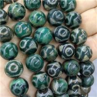 Green Tibetan Agate Beads Eye Smooth Round, approx 14mm