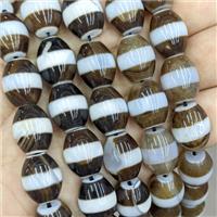Tibetan Agate Barrel Beads Coffee White Dye, approx 13-16mm