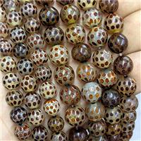 Tibetan Agate Beads Smooth Round Coffee Dye, approx 10mm