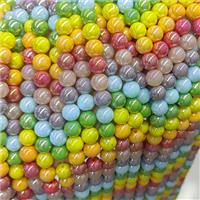 Round Jadeite Glass Beads Mixed Color Electroplated Smooth, approx 8mm