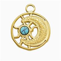 Stainless Steel Moon Pendant Pave Howlite Gold Plated, approx 20mm