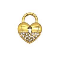 Stainless Steel Locket Pendant Pave Rhinestone Gold Plated, approx 11-15mm