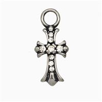 Stainless Steel Cross Pendant Pave Rhinestone Antique Silver, approx 11-18.5mm
