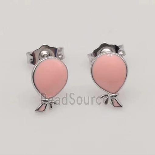 sterling silver balloon Earring studs, pink enamel