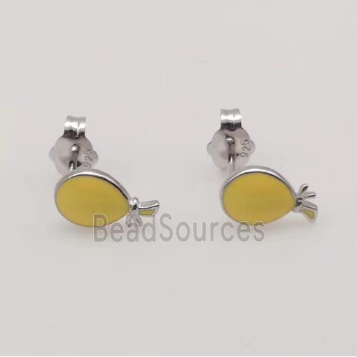 sterling silver balloon Earring studs, yellow enamel