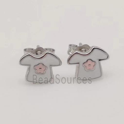 sterling silver shirt Earring studs, white enamel