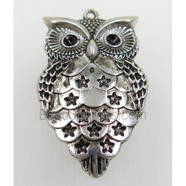 tibetan silver owl pendant, non-nickel