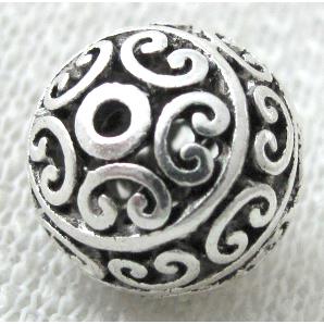 Tibetan Silver charm bead, hollow, lead free and nickel free