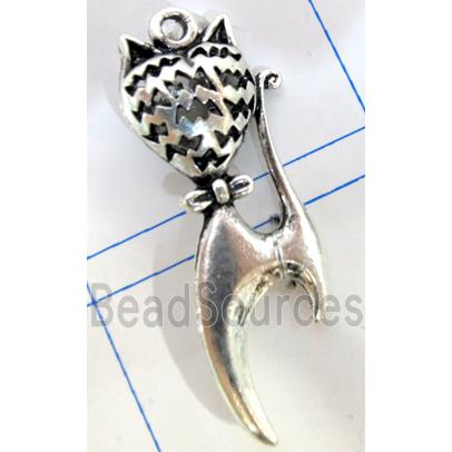 Hollow Tibetan Silver cat pendant, lead free and nickel free