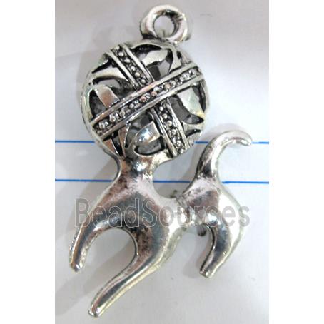 Hollow Tibetan Silver dog pendant, lead free and nickel free