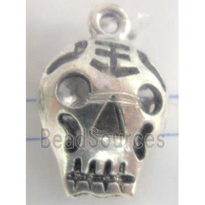 hollow Skull pendants, Tibetan Silver, Non-Nickel