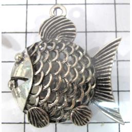 Hollow Tibetan Silver Zinc fish pendant, lead free and nickel free