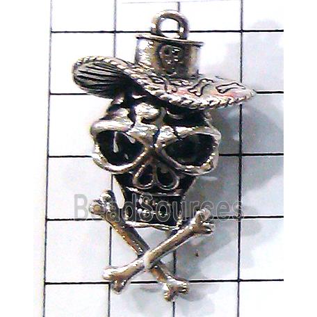 Hollow Tibetan Silver pendant, lead free and nickel free, skull