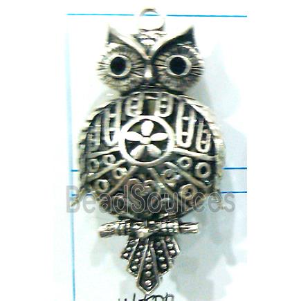 Hollow Tibetan Silver owl pendant, lead free and nickel free