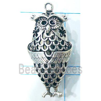 Hollow Tibetan Silver owl pendant, lead free and nickel free