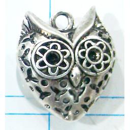 Hollow Tibetan Silver owl pendant, lead free and nickel free