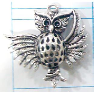 Hollow Tibetan Silver owl pendant, lead free and nickel free