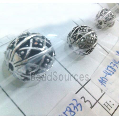 Tibetan Silver Hollow Beads, lead free and nickel free