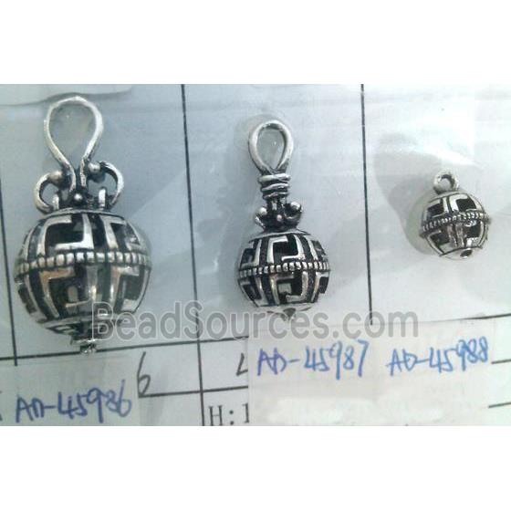 hollow Tibetan Silver pendant, lead free and nickel free