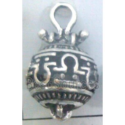 hollow Tibetan Silver Pendant, lead free and nickel free