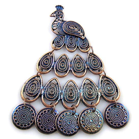 Tibetan Silver charm bead, Lead free and nickel Free, peacock