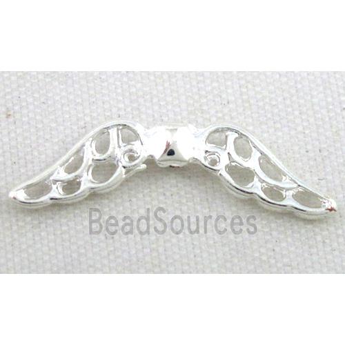 bead, angel wing, tibetan silver charm, non-nickel, silver plated