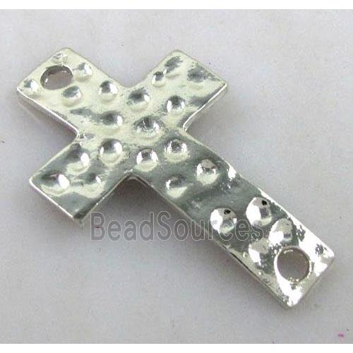 hammered Tibetan Silver Cross Connector, lead free and nickel free, platinum plated