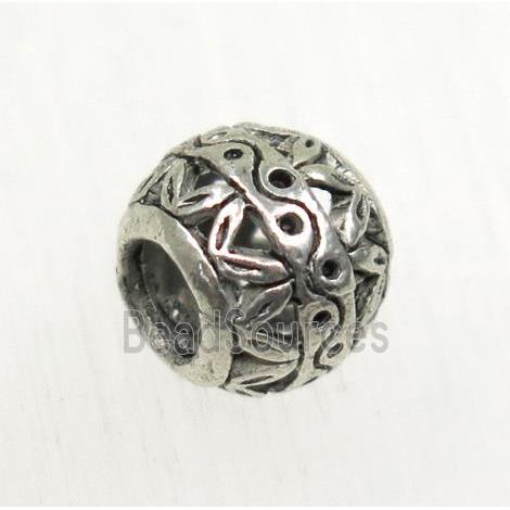 round hollow tibetan silver zinc beads, non-nickel