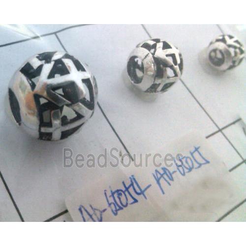 round tibetan silver hollow beads, lead free and nickel free