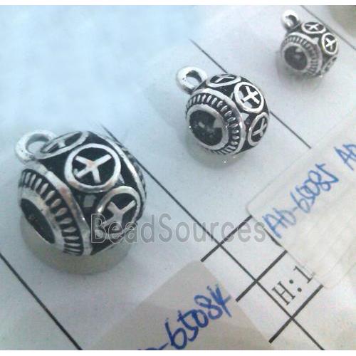 hollow, round tibetan silver hanger bead, lead free and nickel free