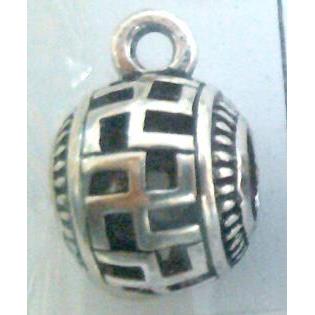 hollow, round tibetan silver hanger bead, lead free and nickel free