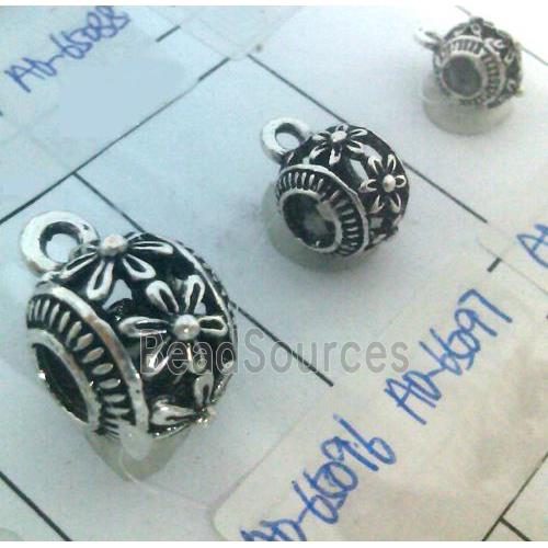 hollow, round tibetan silver hanger bead, lead free and nickel free