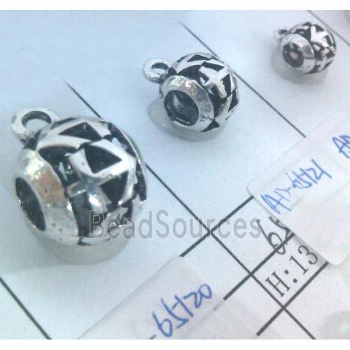 hollow, round tibetan silver hanger bead, lead free and nickel free