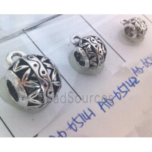 hollow, round tibetan silver hanger bead, lead free and nickel free