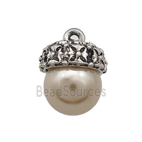 Tibetan Style Zinc Pendant Pave Pearlized Shell Antique Silver