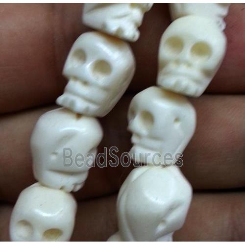 antique cattle bone skull charm beads, white