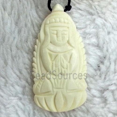 antique cattle bone pendant, Kwan-yin