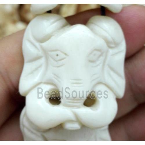 white antique cattle bone beads, elephant