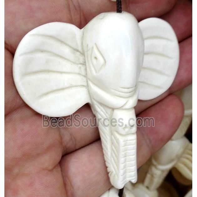 antique cattle bone beads, elephant, white