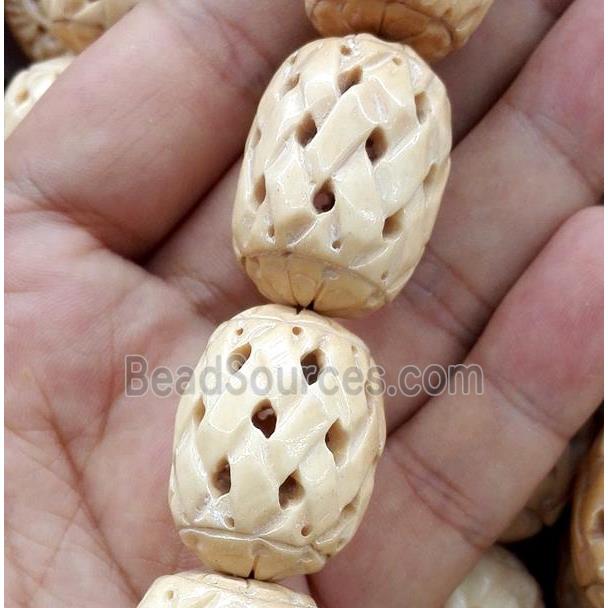 antique cattle bone beads, barrel, yellow