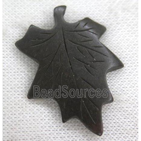 black cattle bone pendant, maple leaf