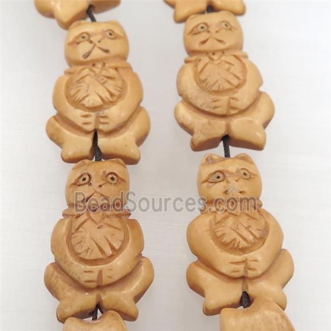 Bone Cat Charms Beads Carved